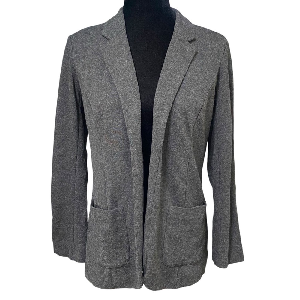 J Jill Gray Ponte Knit Blazer Open Front Cardigan Jacket Petite XS Workwear